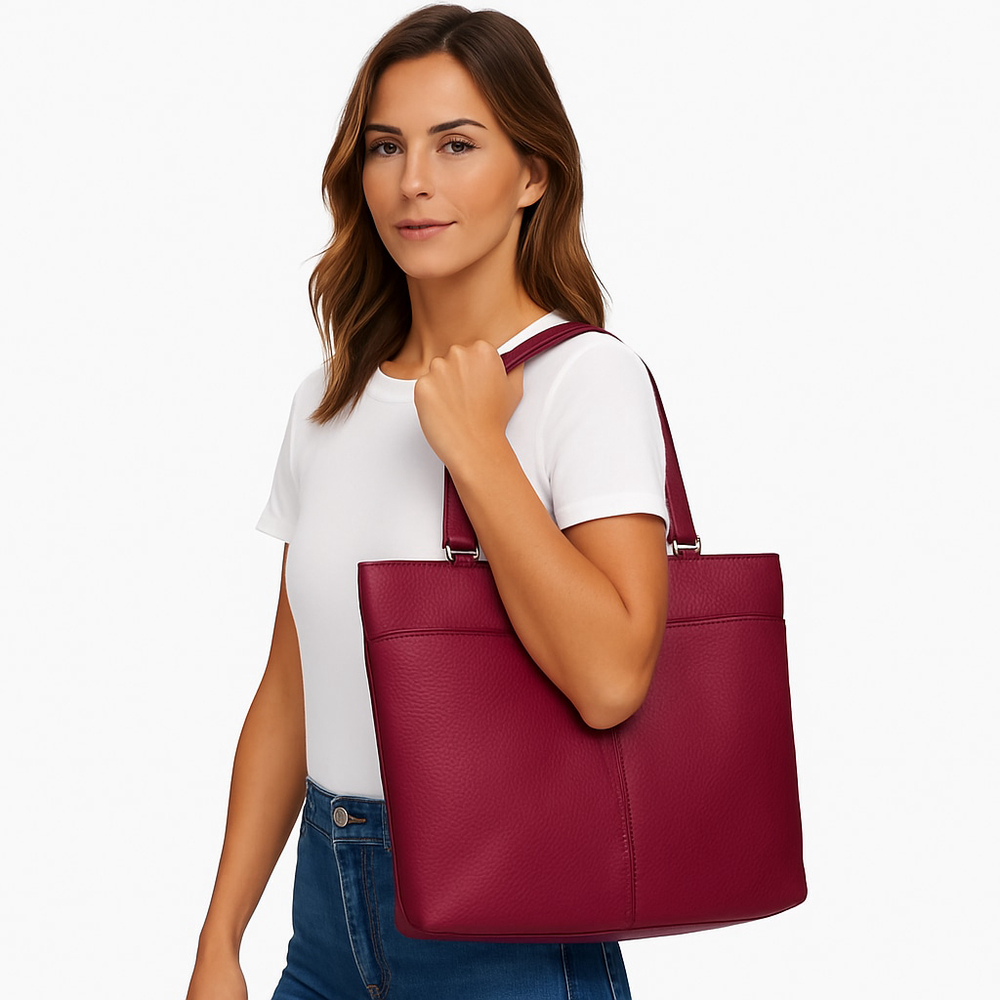 Cole Haan Village Marcy Pebbled Leather Tote Shoulder Bag in Mulberry Raspberry